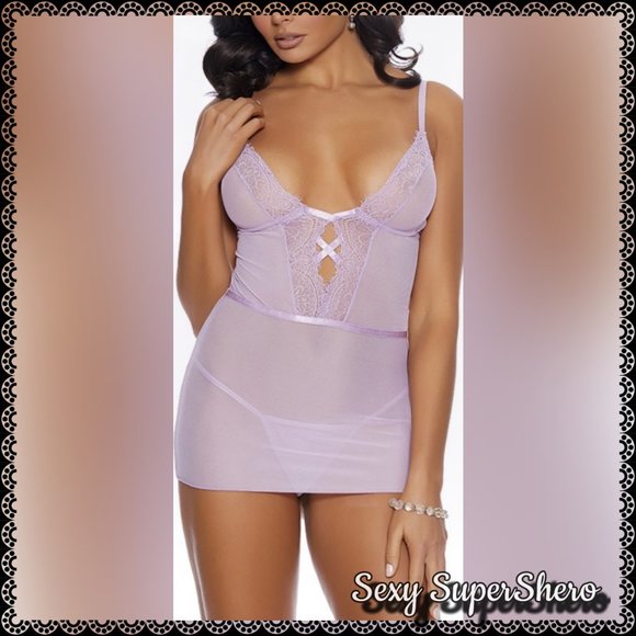 π£BLACK FRIDAY SALEππ"Nala"Lilac Eyelash Lace & Mesh Lace Up Lingerie Babydoll - Picture 2 of 4
